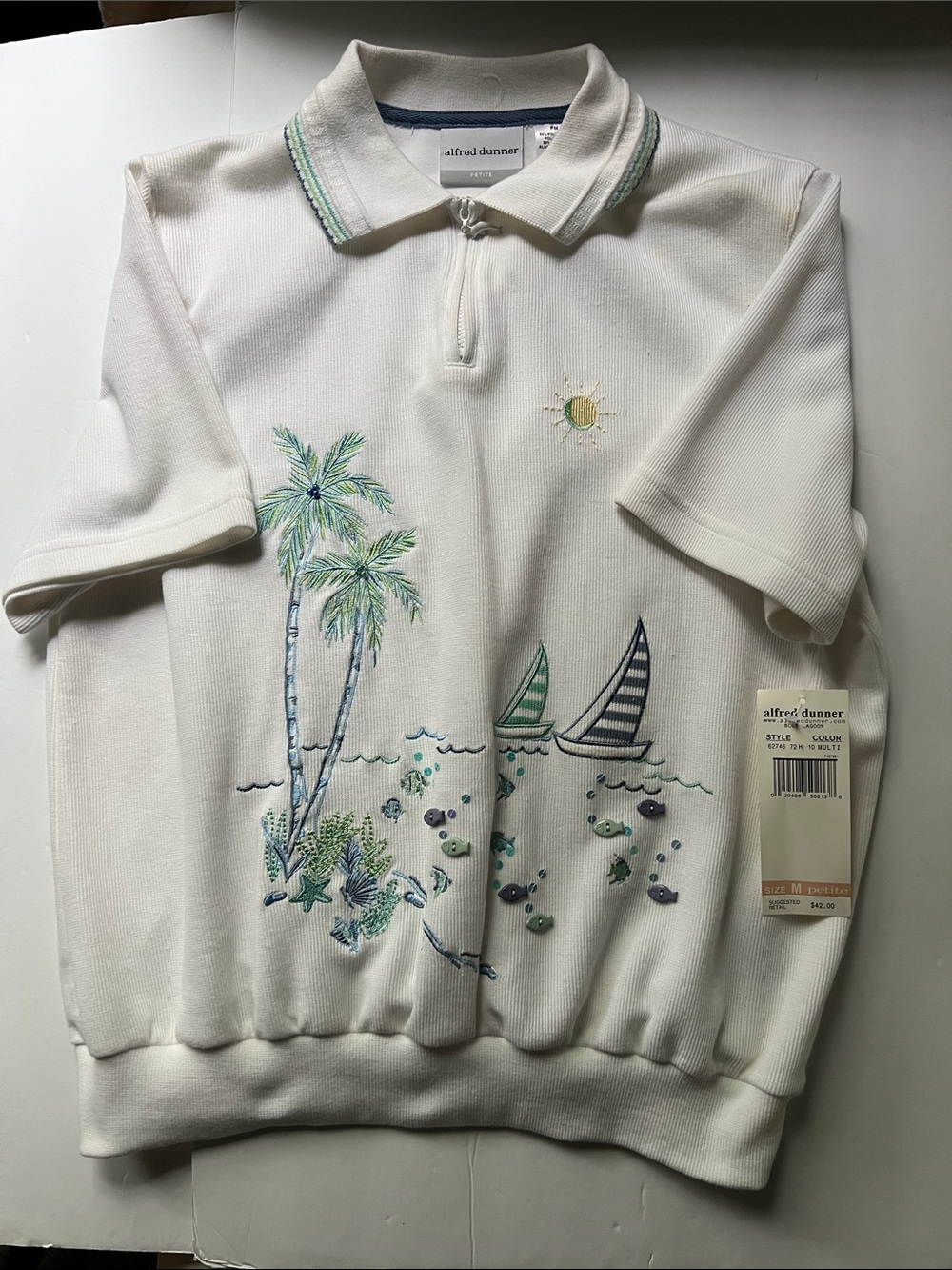 Alfred Dunner Cream Polo with Coastal Embroidery